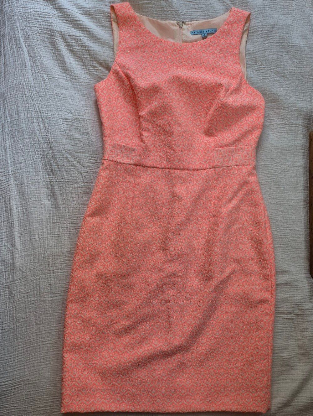 Antonio Melani Aubrey Neon Coral Geometric Sheath Dress, Size 6, EUC